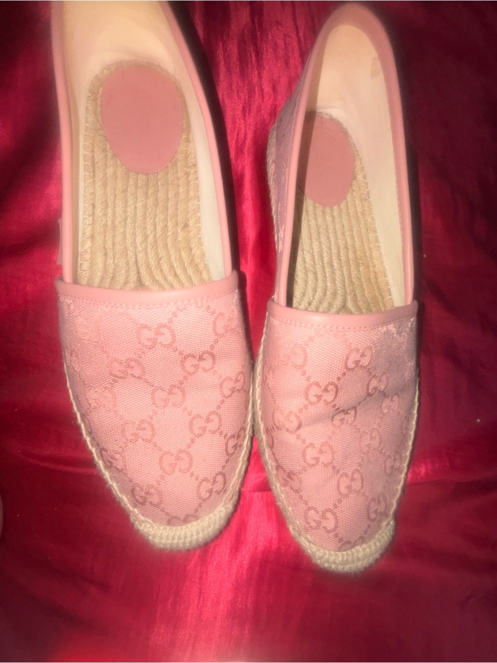 GUCCI! Pink Logo-Pattern Slip-On Espadrilles